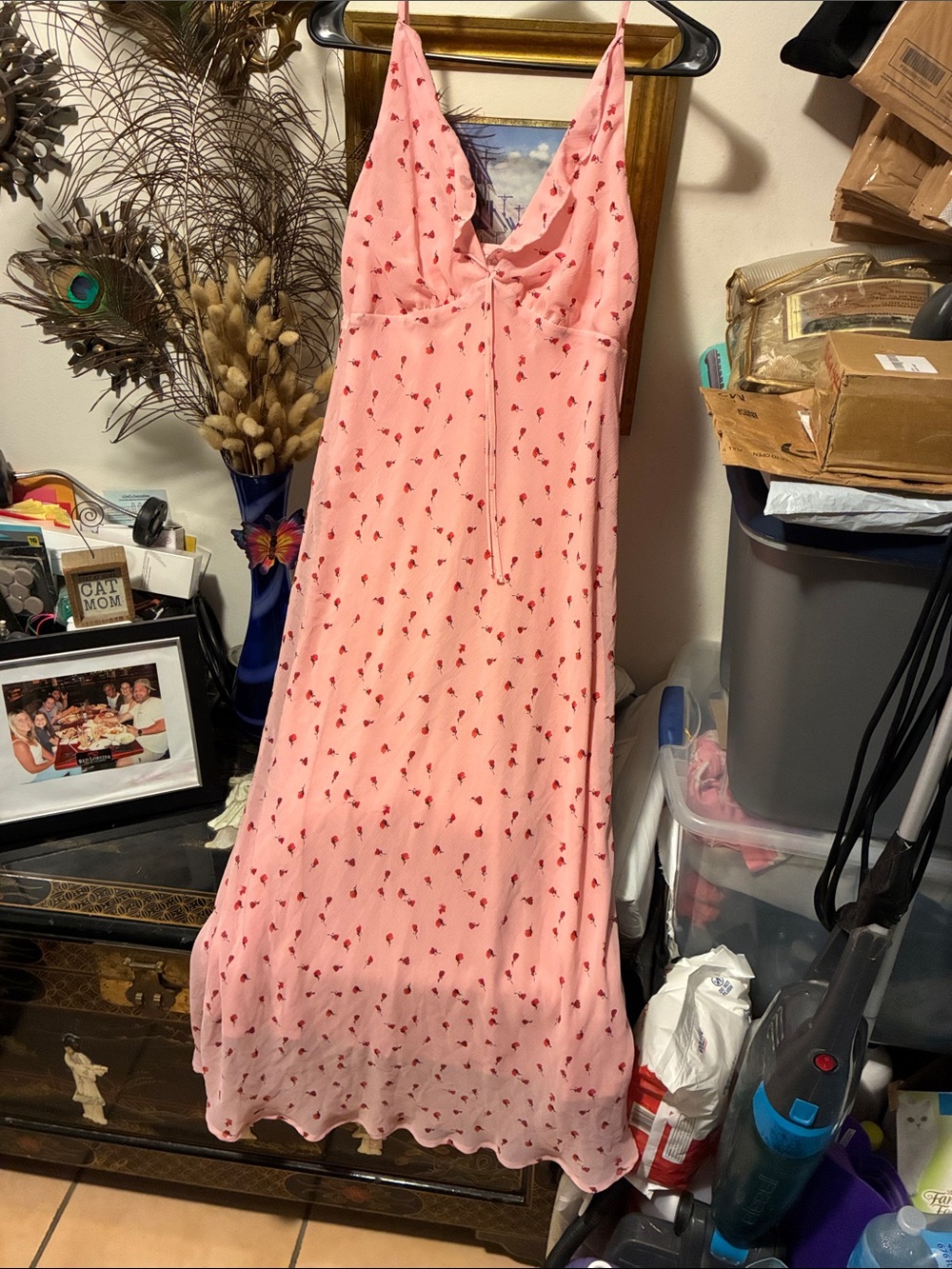 No boundaries Maxi Pink Floral Slip Dress with Spaghetti Straps